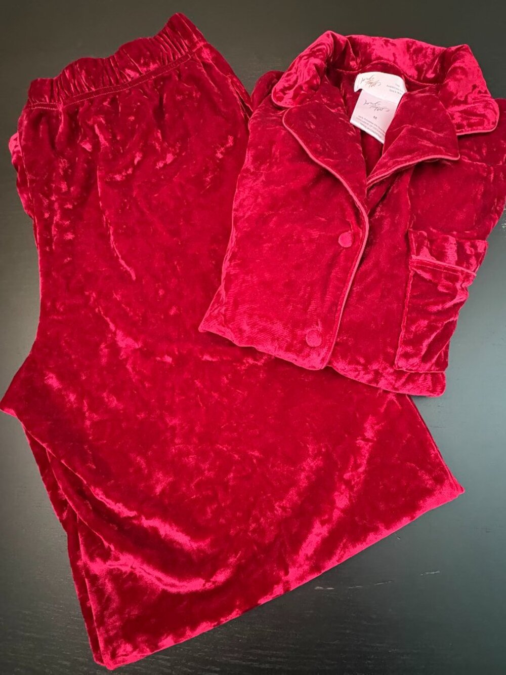 Lord & Taylor Velvet Pajama Set M Burgundy Wine Long Sleeve Lounge Sleepwear